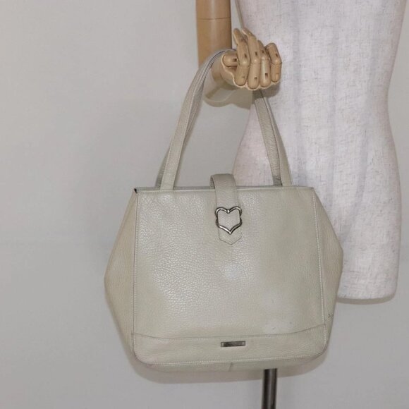 SAINT LAURENT Tote Bag Leather White Silver Auth - Picture 1 of 16